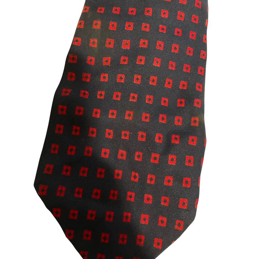 Vintage Taylor Ltd Navy Blue & Red Print All Silk Neck Tie View 5